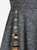 Plus Size Ethnic Pattern Fold Cinched Boat Collar Godet Knitted Dress -  