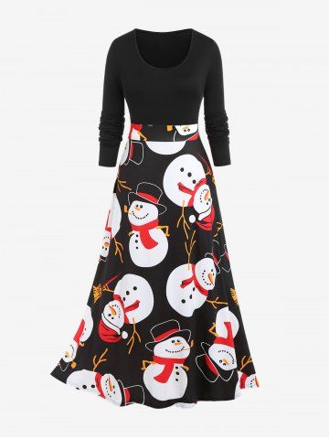 Maxi Vestido de Muñeco de Nieve de Talla Extra de Navidad - BLACK - L