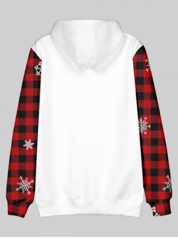 Plus Size Christmas Tree Snowflakes Plaid Flocking Lined Front Pocket Pullover Hoodie