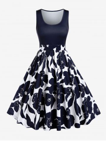 Vestido Campana Talla Extra Estampado Floral Vintage - DEEP BLUE - 1X | US 14-16