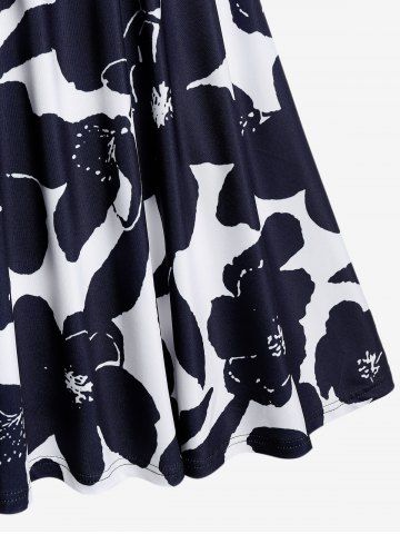 Plus Size Vintage Floral Print Sleeveless Fit and Flare Dress