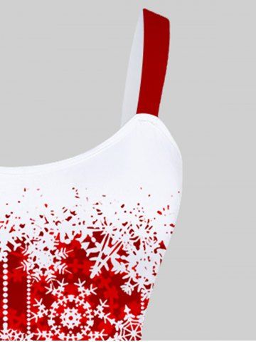 Plus Size Christmas Snowflake Balls Printed Colorblock A Line Dress