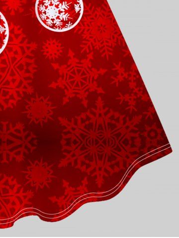 Plus Size Christmas Snowflake Balls Printed Colorblock A Line Dress