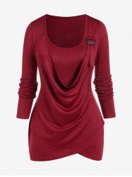 Plus Size Long Sleeve Cowl Front Buckled T-shirt -  