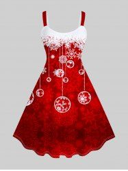 Plus Size Christmas Snowflake Balls Printed Colorblock A Line Dress -  
