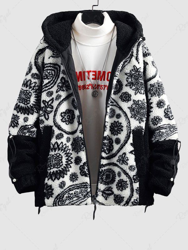 Shops Paisley Pattern Fluffy Teddy Hooded Jacket  