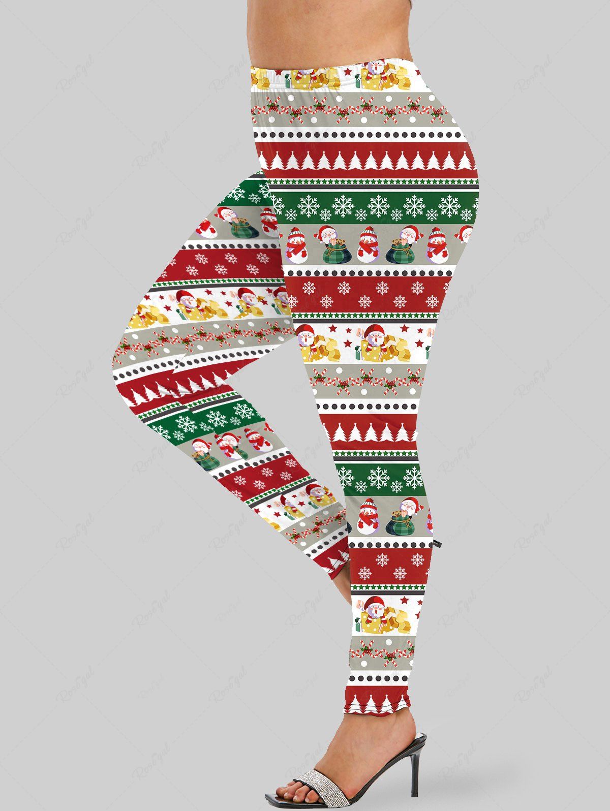 Legging à Imprimé Noël Moulant à Taille Haute Grande Taille Rouge 5x | US 30-32