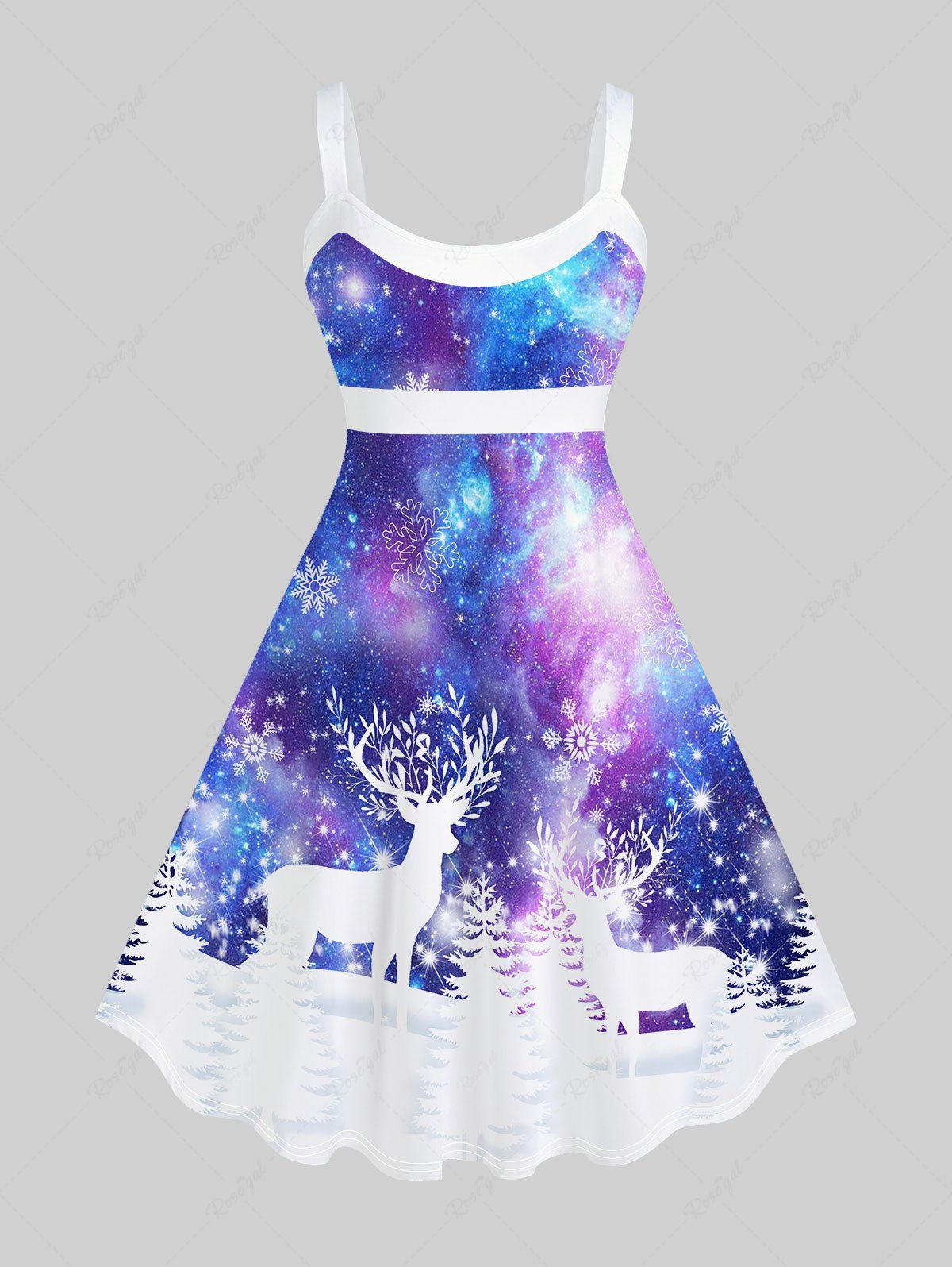 Shops Plus Size Christmas Elk Snowflake Print Tie Dye Sleeveless Dress  