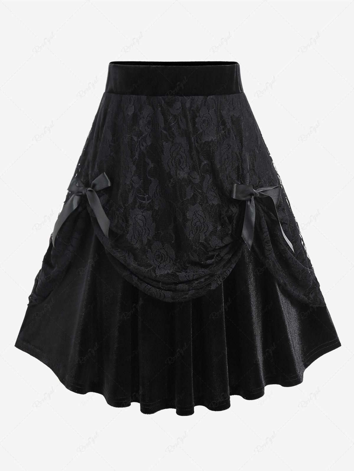 Jupe Superposée en Dentelle de Grande Taille avec Nœud Papillon en Velours Noir 3X | US 22-24