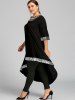 Plus Size Glitter Sequin Trim Cutout High Low Dress -  