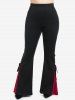 Gothic Bell Sleeve Skull Lace Handkerchief Tee and Lace Up Contrast Godet Hem Flare Pants Outfit -  