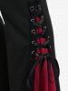 Gothic Bell Sleeve Skull Lace Handkerchief Tee and Lace Up Contrast Godet Hem Flare Pants Outfit -  