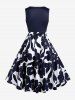 Plus Size Vintage Floral Print Sleeveless Fit and Flare Dress -  