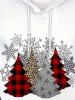 Plus Size Christmas Tree Snowflakes Plaid Flocking Lined Front Pocket Pullover Hoodie -  