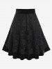 Plus Size Lace Overlay Bowknot Velour Skirt -  