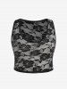 Plus Size Handkerchief Skew Neck Plaid Dress with Sheer Lace Crop Top -  