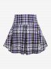 Plus Size Checked Buckle Grommets Pleated Detail Mini Skirt -  