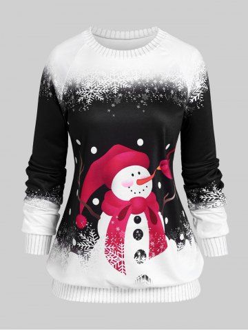 Plus Size Christmas Snowman Snowflake Print Sweatshirt - BLACK - 4XL