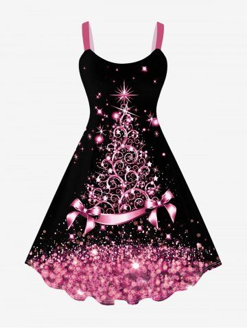 Plus Size Christmas Tree Knee Length Flared Dress - LIGHT PINK - 3X | US 22-24
