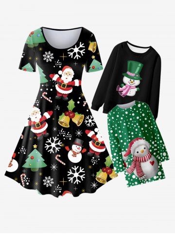 Kid Christmas Polka Dot Snowman Print Long Sleeve T-shirt Dress - GREEN - 100