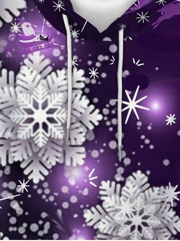 Plus Size Christmas Snowflake Snowman Print Fleece Lining Kangaroo Pocket Hoodie