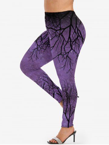 Plus Size Tree Branch Print Leggings