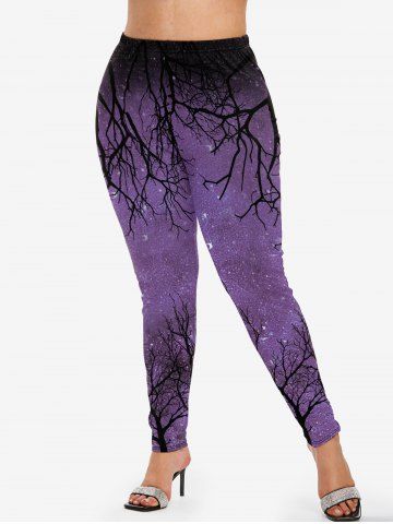 Plus Size Tree Branch Print Leggings