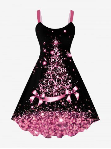 Plus Size Christmas Tree Knee Length Flared Dress - LIGHT PINK - M | US 10