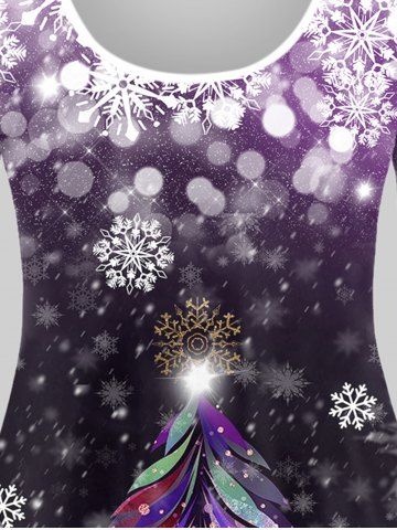Plus Size Christmas Tree Snowflake Print Long Sleeve T-shirt
