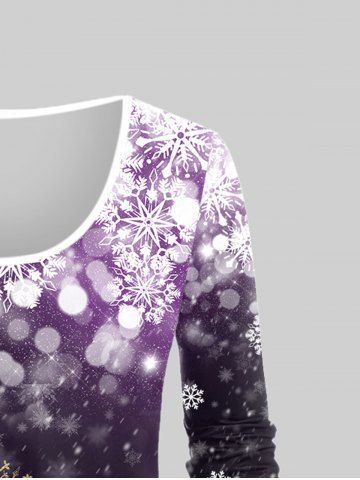 Plus Size Christmas Tree Snowflake Print Long Sleeve T-shirt