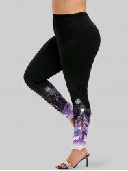 Plus Size Christmas Snowflake Leaf Print Leggings -  