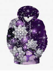 Plus Size Christmas Snowflake Snowman Print Fleece Lining Kangaroo Pocket Hoodie -  