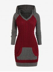Plus Size Hooded Raglan Sleeve Colorblock Bodycon Sweater Dress - Rouge foncé 2x | US 18-20