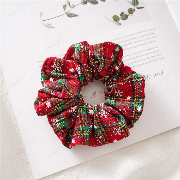 Chouchou de Cheveux de Noël Flocon de Neige à Carreaux Rouge 