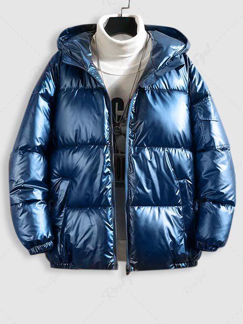 Affordable Metallic Color Zip Fly Quilted Padded Hooded Jacket  