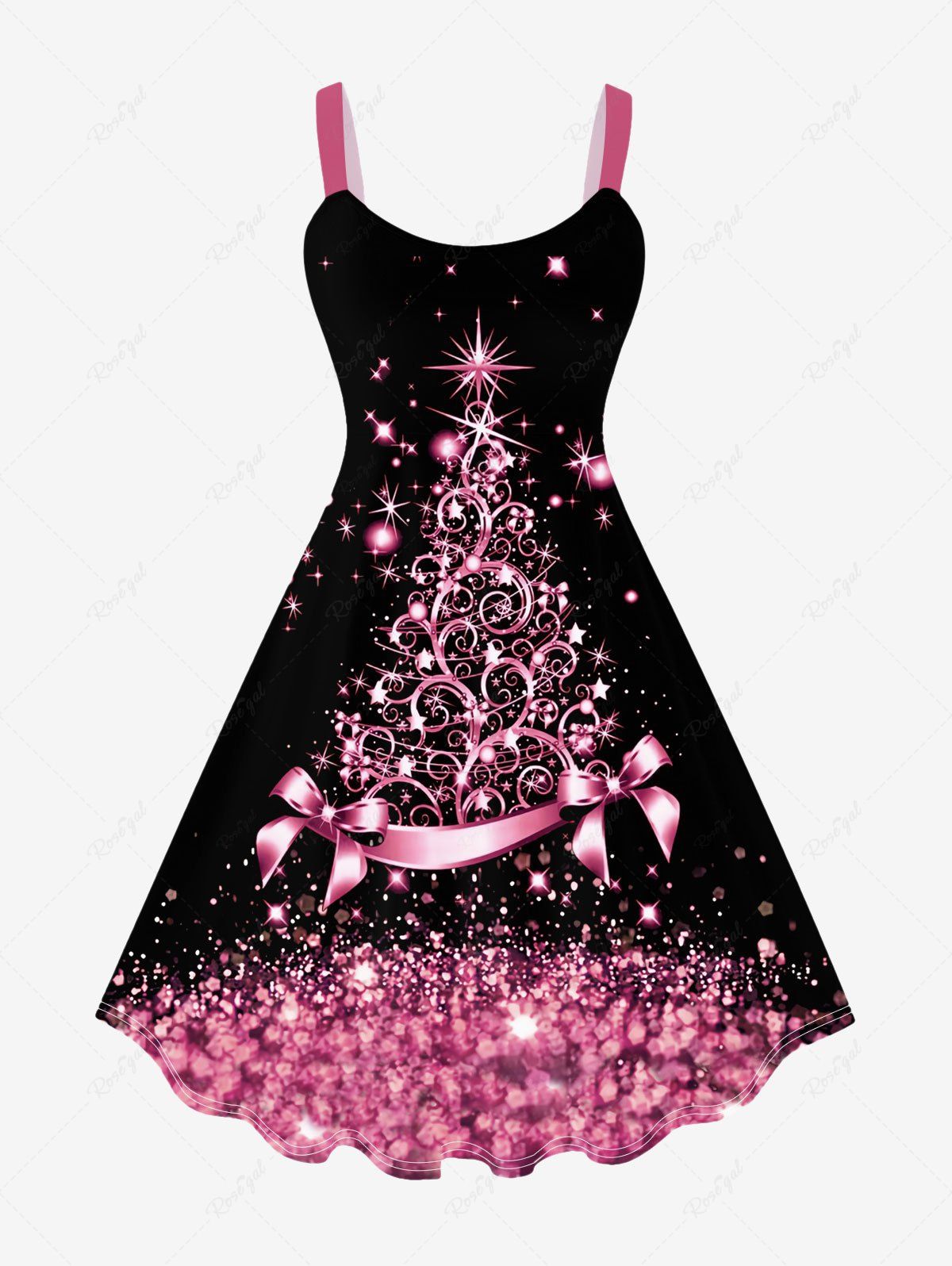 Chic Plus Size Christmas Tree Knee Length Flared Dress  