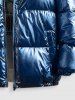 Metallic Color Zip Fly Quilted Padded Hooded Jacket -  