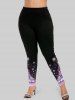 Plus Size Christmas Snowflake Leaf Print Leggings -  