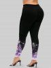 Plus Size Christmas Snowflake Leaf Print Leggings -  
