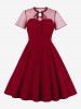 Plus Size Vintage Sheer Mesh Panel 1950s Pin Up Dress -  