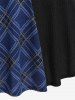 Plus Size Plaid Ribbed Colorblock Long Sleeves Knitted A Line Dress -  