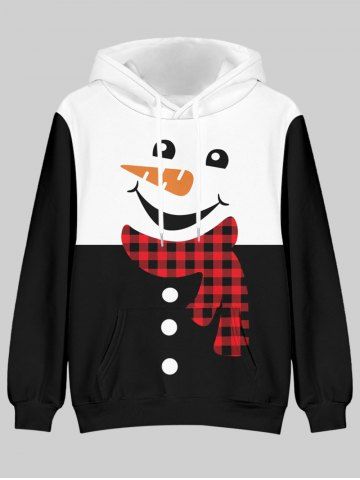 Mens Christmas Snowman Print Drawstring Hoodie - BLACK - L