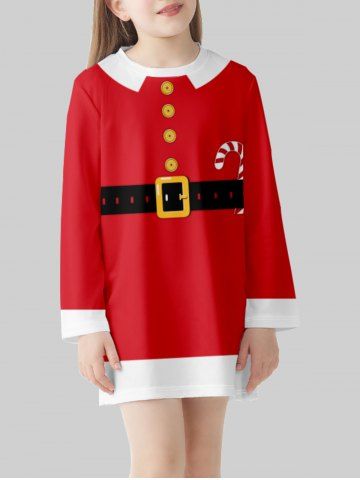 Vestido de Camiseta de Manga Larga con Estampado 3D de Navidad - RED - 140