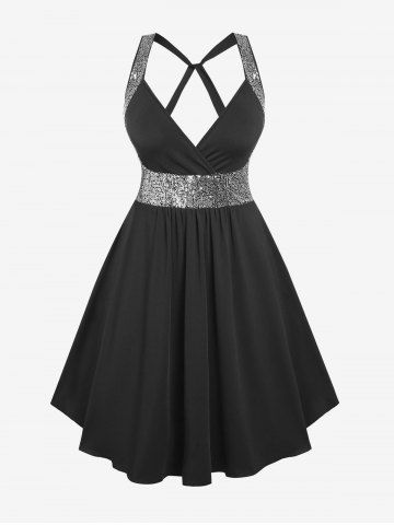 Plus Size Twisted Sequin Mini Cocktail Party Dress - BLACK - L | US 12