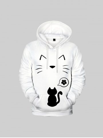 Kids Cartoon Cat Printed Front Pocket Pullover Hoodie - WHITE - 130