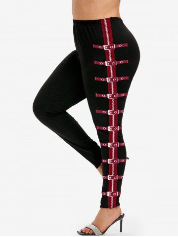 Gothic 3D Zipper Buckles Printed Skinny Leggings - DEEP RED - L | US 12