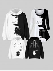 Kids Front Pocket Cartoon Cat Printed Pullover Hoodie -  