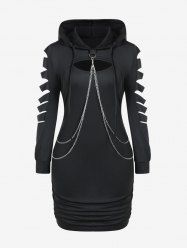 Gothic Chains Ladder Ripped Hooded Shrug Top and Bodycon Tank Dress Set -  