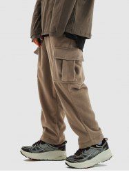 Solid Color Fuzzy Polar Fleece Cargo Pants -  