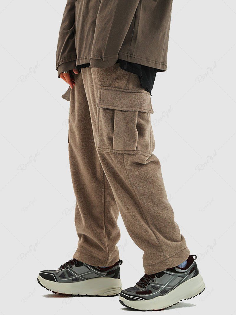 Shops Solid Color Fuzzy Polar Fleece Cargo Pants  